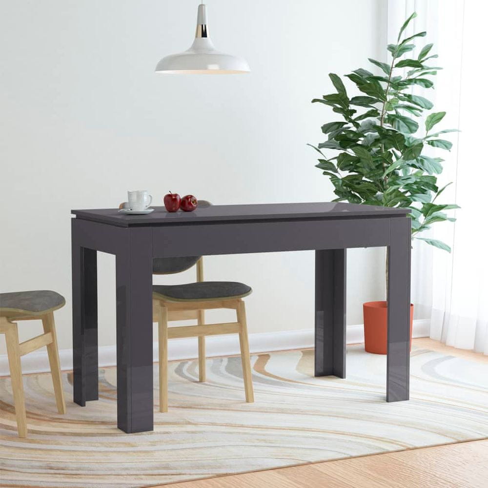 Vidaxl Jedálenský stôl, lesklý sivý 120x60x76 cm, drevotrieska